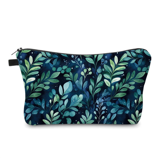 Pouch - Navy Green Leaves