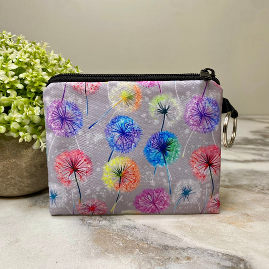 Mini Pouch - Rainbow Dandelion on Grey