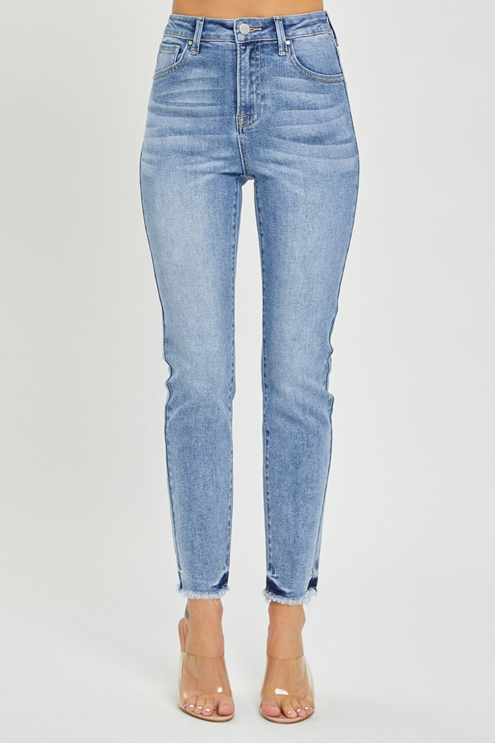 RISEN Full Size High Rise Frayed Hem Skinny Jeans - Three Bears Boutique
