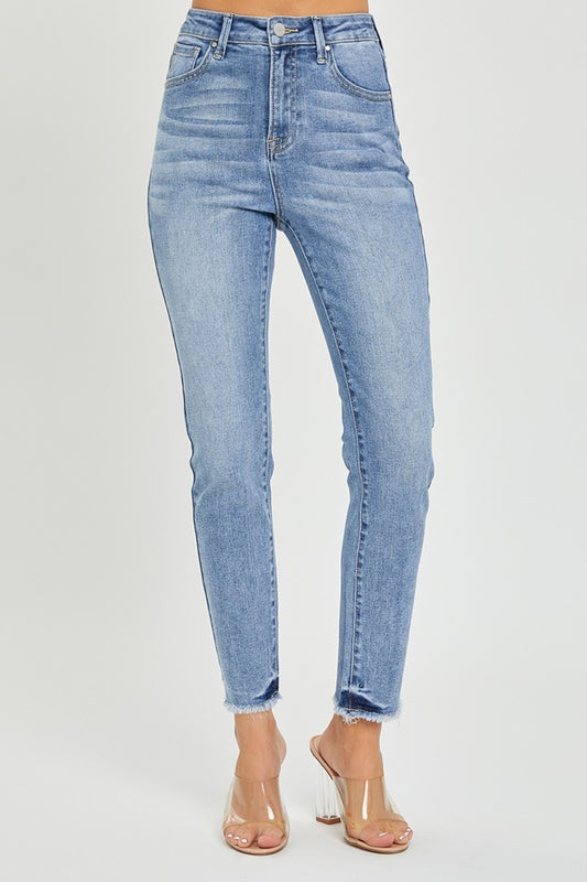 RISEN Full Size High Rise Frayed Hem Skinny Jeans - Three Bears Boutique