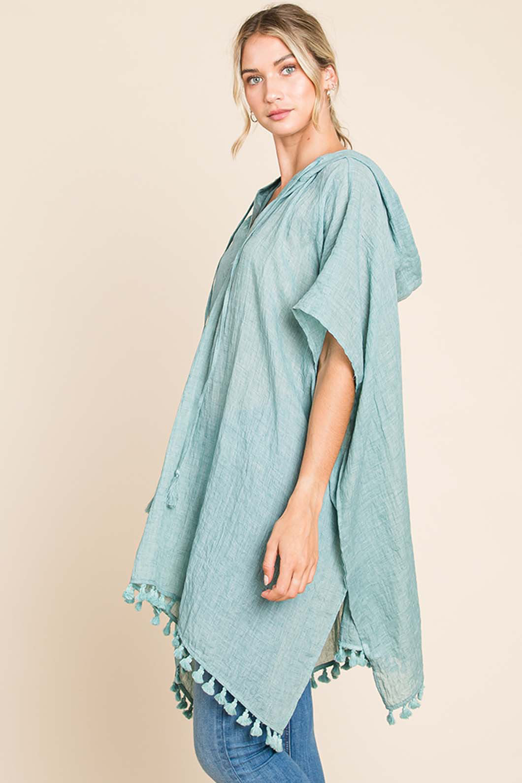 Cotton Bleu by Nu Label Tassel Hem Hooded Cover Up - Three Bears Boutique