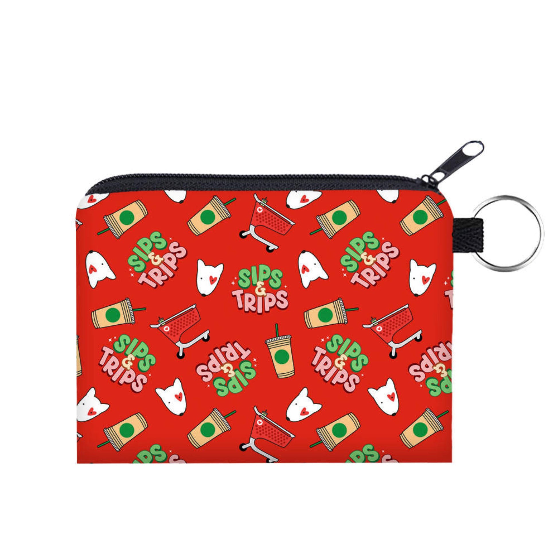 Mini Pouch - Sips & Trips, Red - Three Bears Boutique