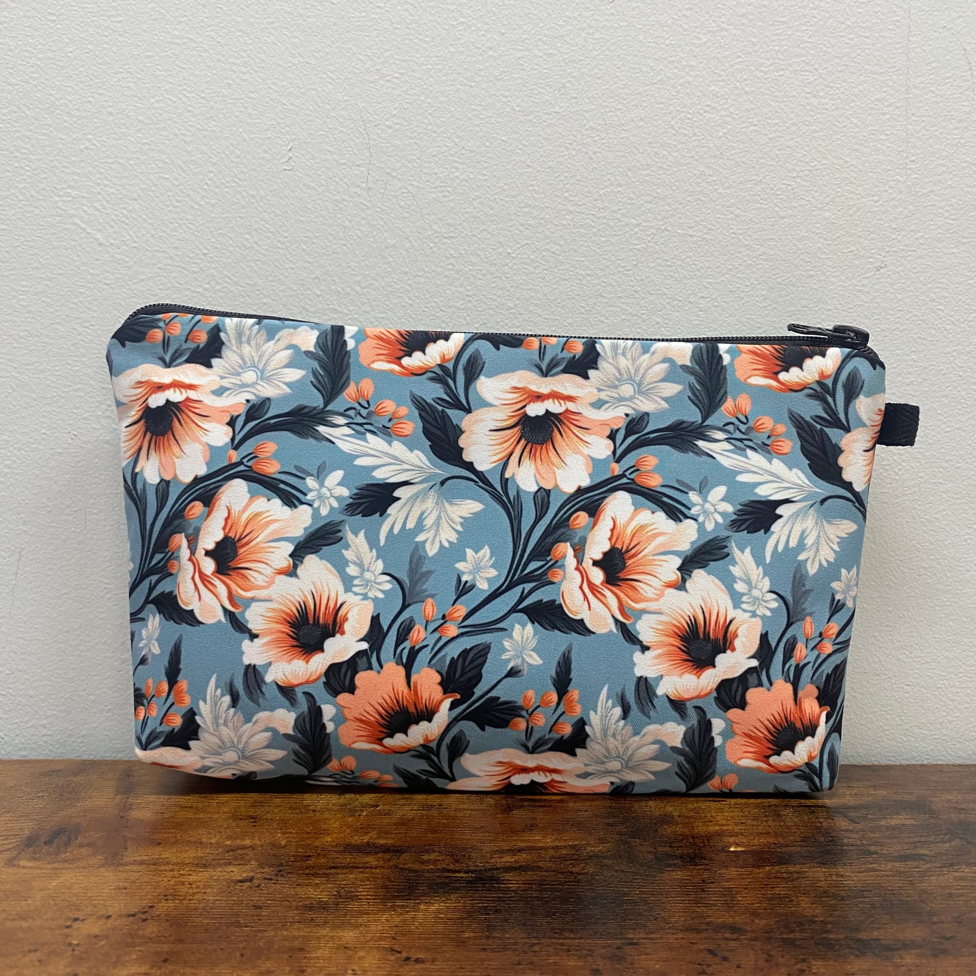 Pouch - Floral, Orange Cream On Teal - Three Bears Boutique