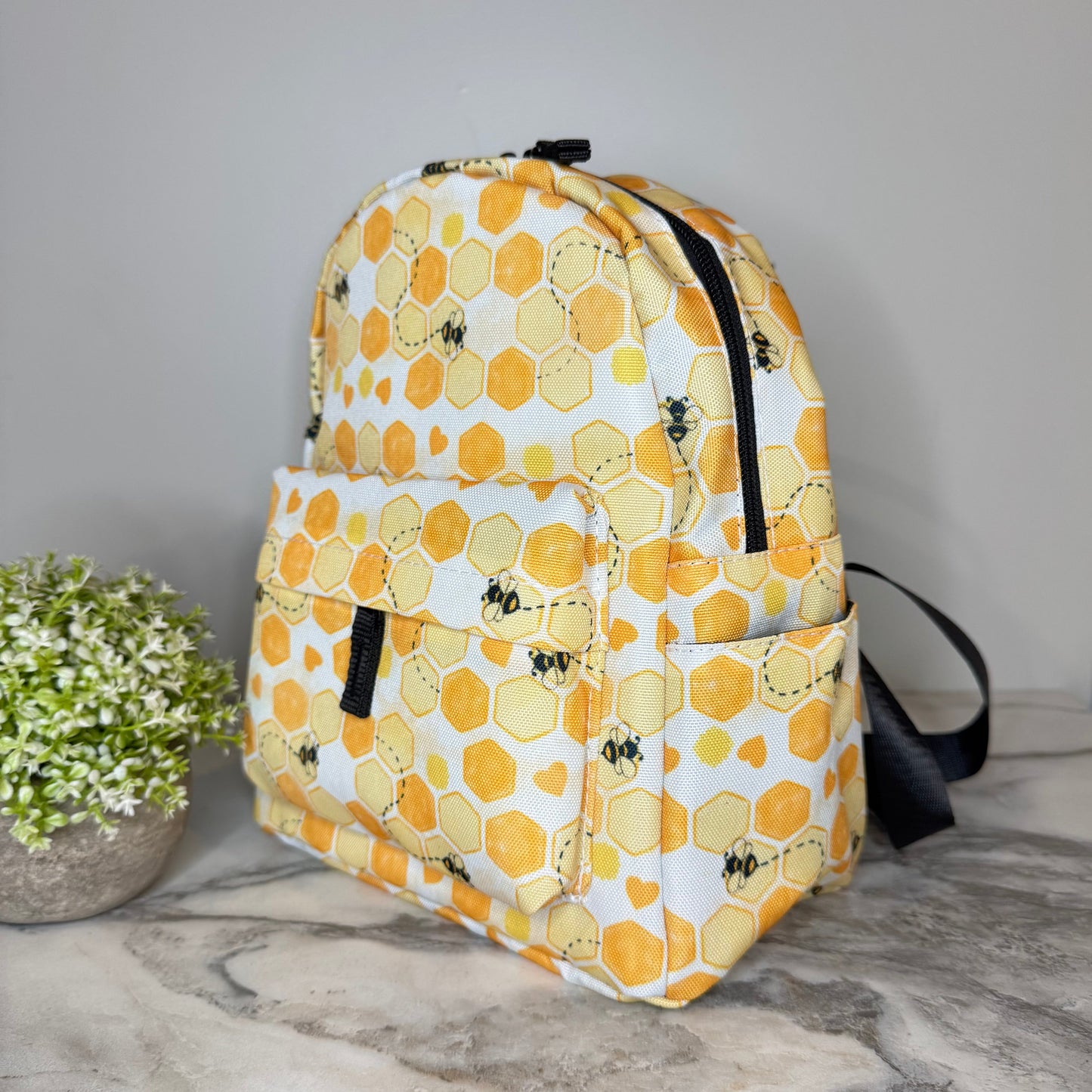 Mini Backpack - Honeycomb Bee Hearts