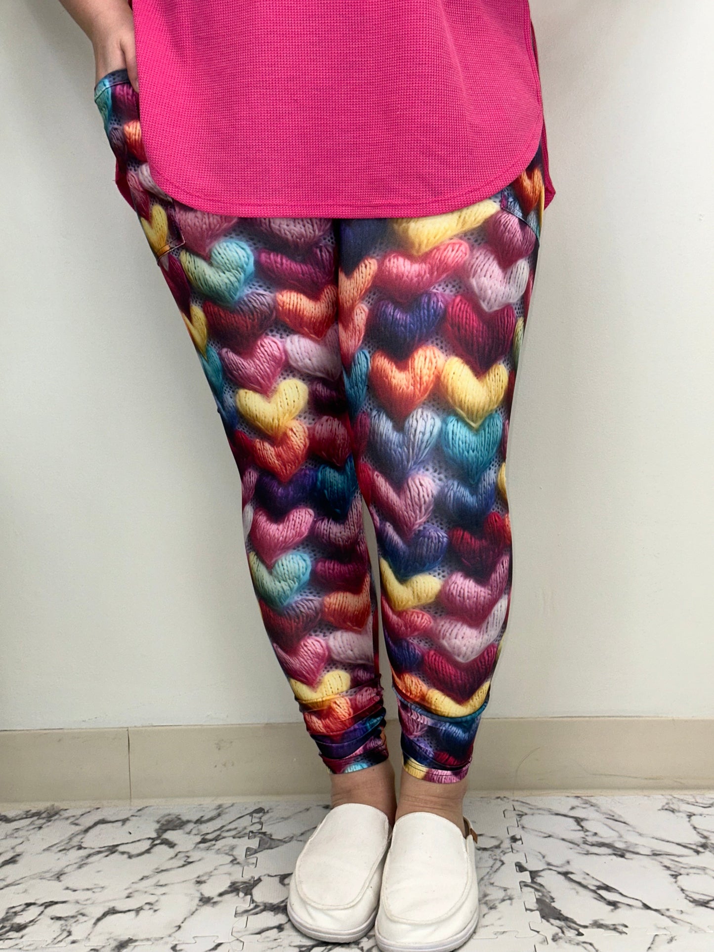 Knitted Heart Leggings w/ Pockets - Three Bears Boutique