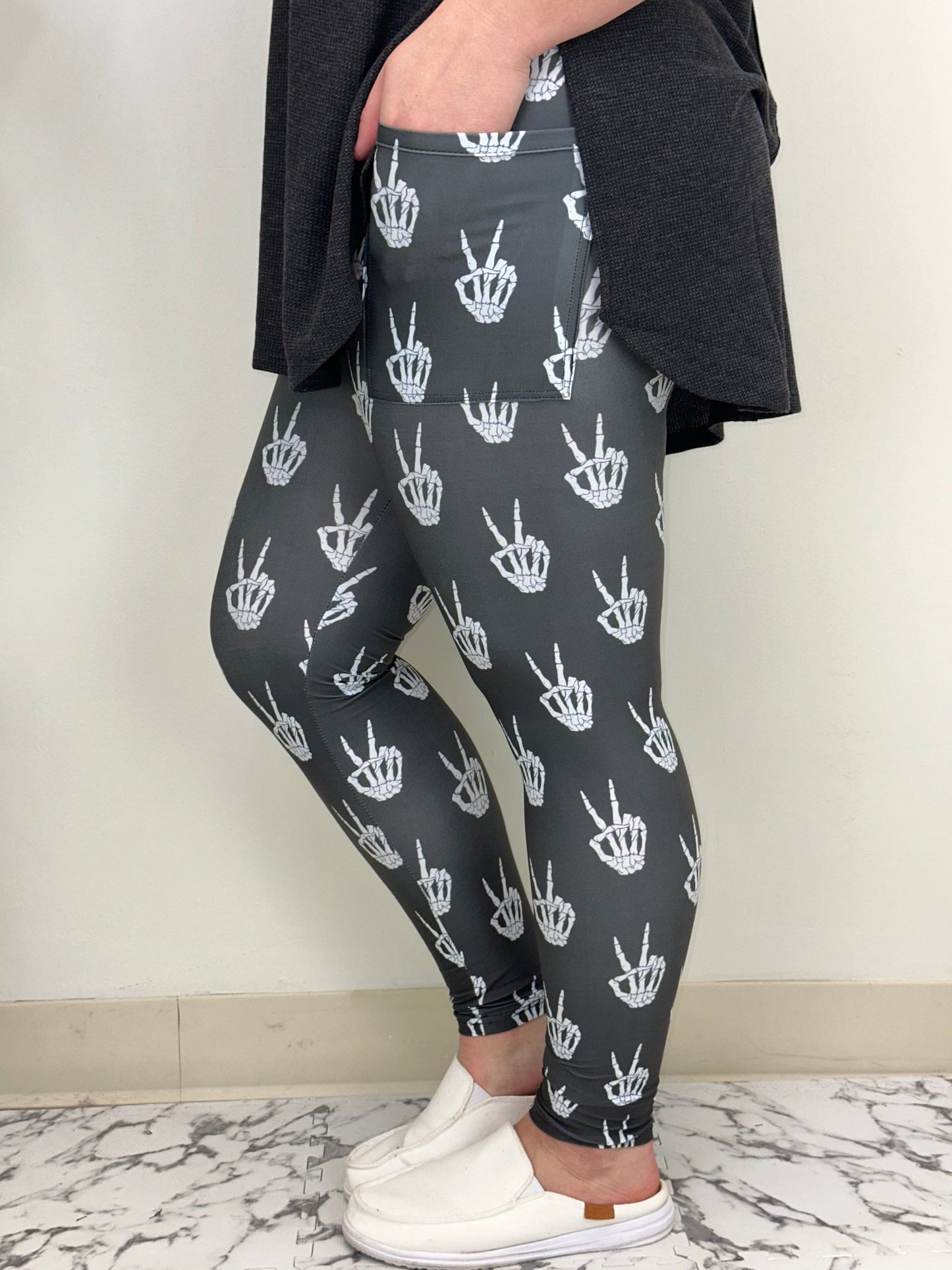 Skelly Peace Leggings w/ Pockets - Three Bears Boutique