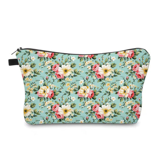 Pouch - Floral Pink Yellow on Mint