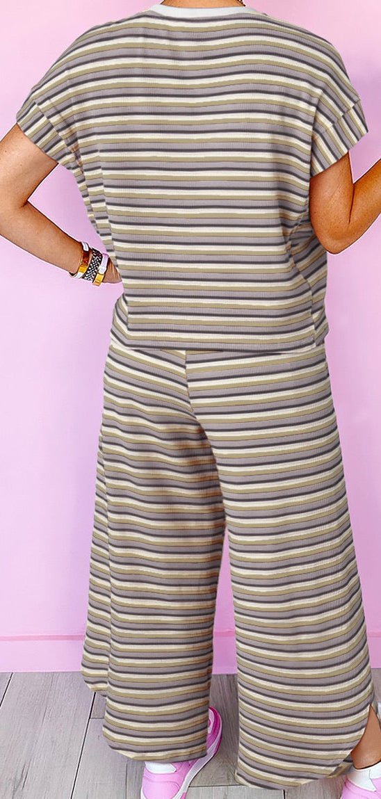 Khaki Striped Pants Set March.