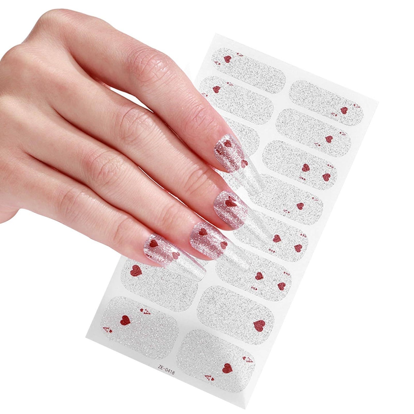 Glitter Hearts Gel Nails