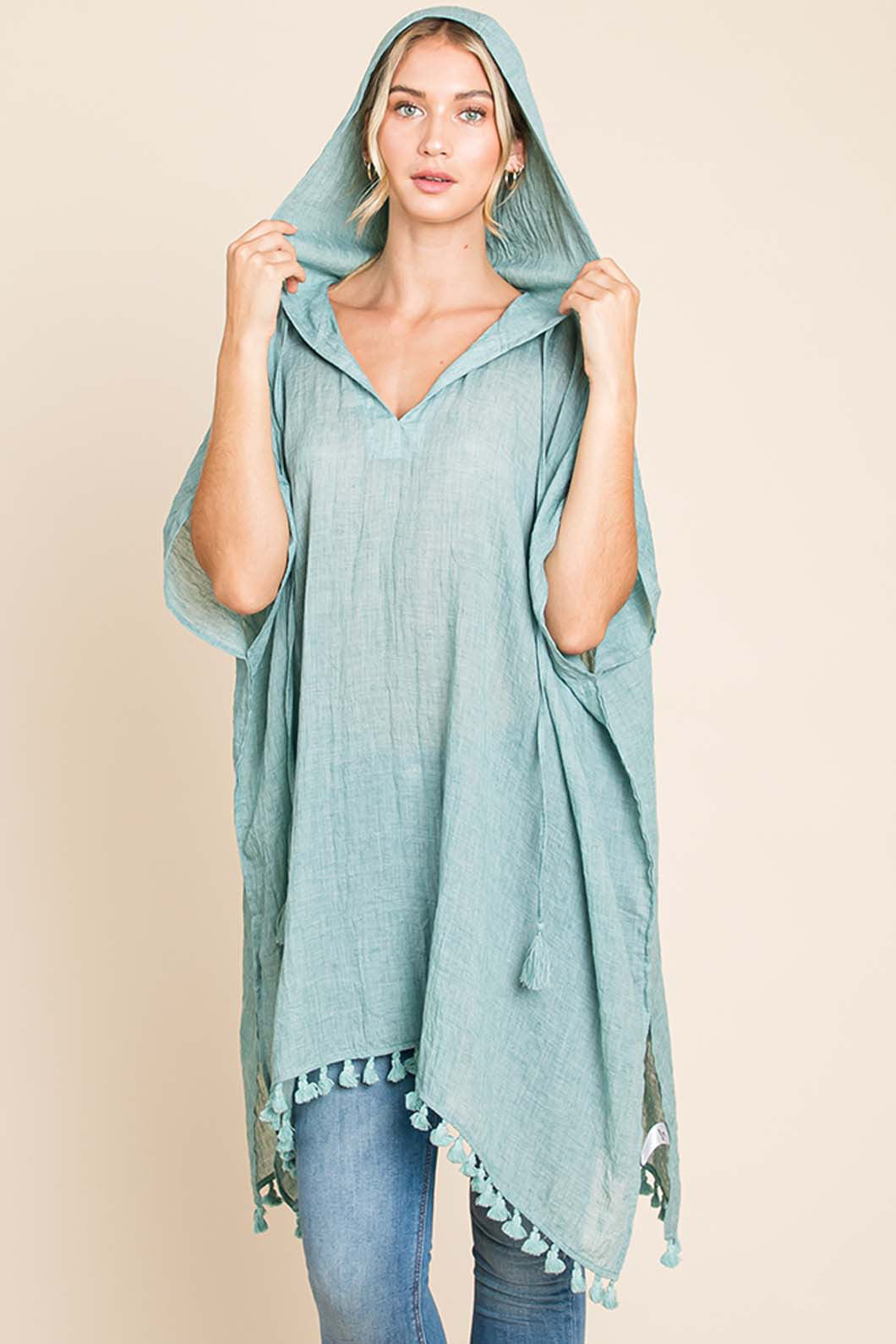Cotton Bleu by Nu Label Tassel Hem Hooded Cover Up - Three Bears Boutique