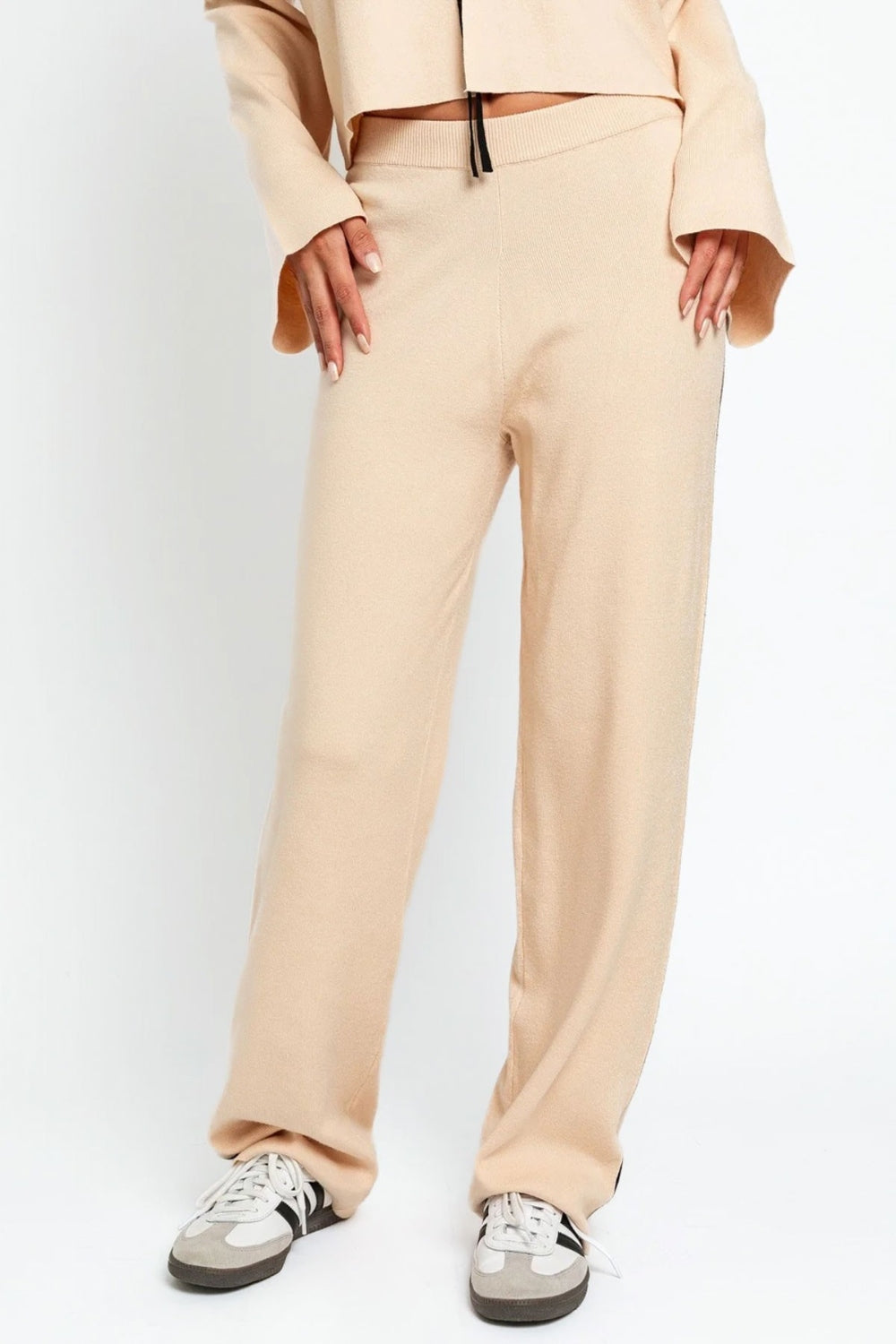 LE LIS COLLECTION Contrast Trim High Waist Wide Leg Sweater Pants - Three Bears Boutique