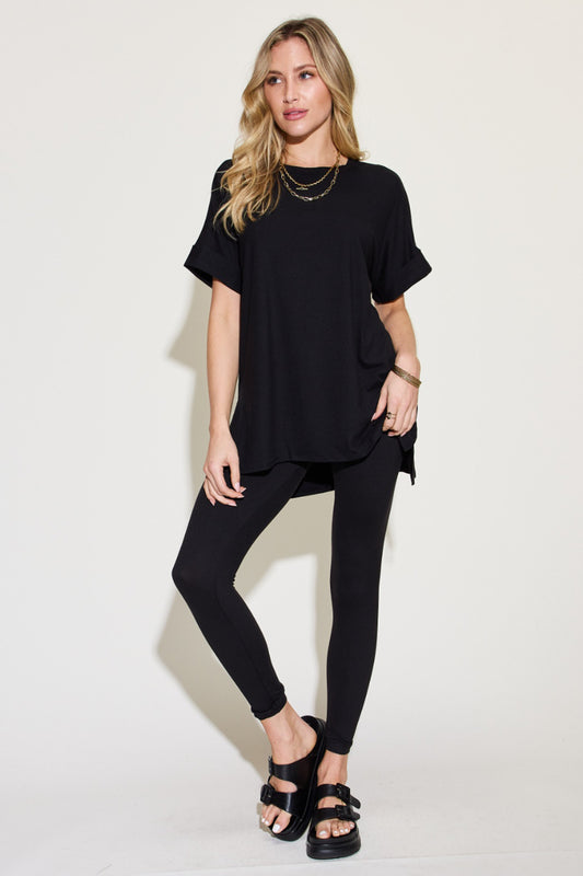 Zenana Plus Size Short Sleeve Slit T-Shirt and Leggings Lounge Set - Three Bears Boutique