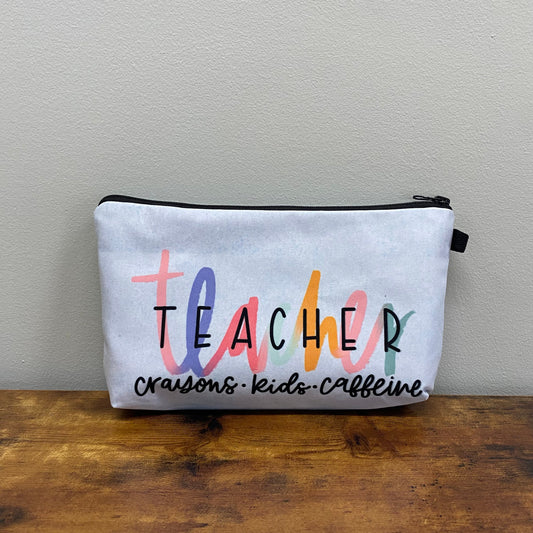 Pouch - Teacher Crayons, Kids, & Caffeine - Three Bears Boutique