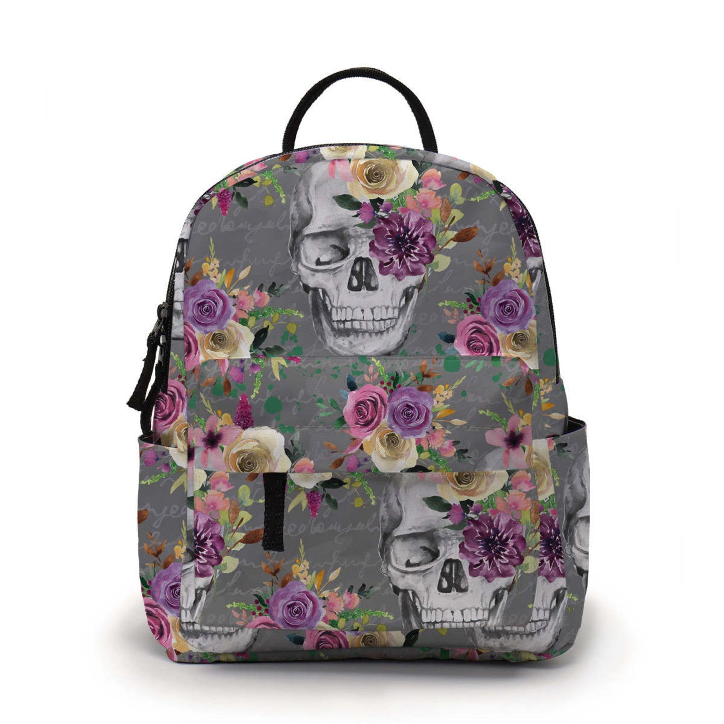 Mini Backpack - Grey Floral Skull