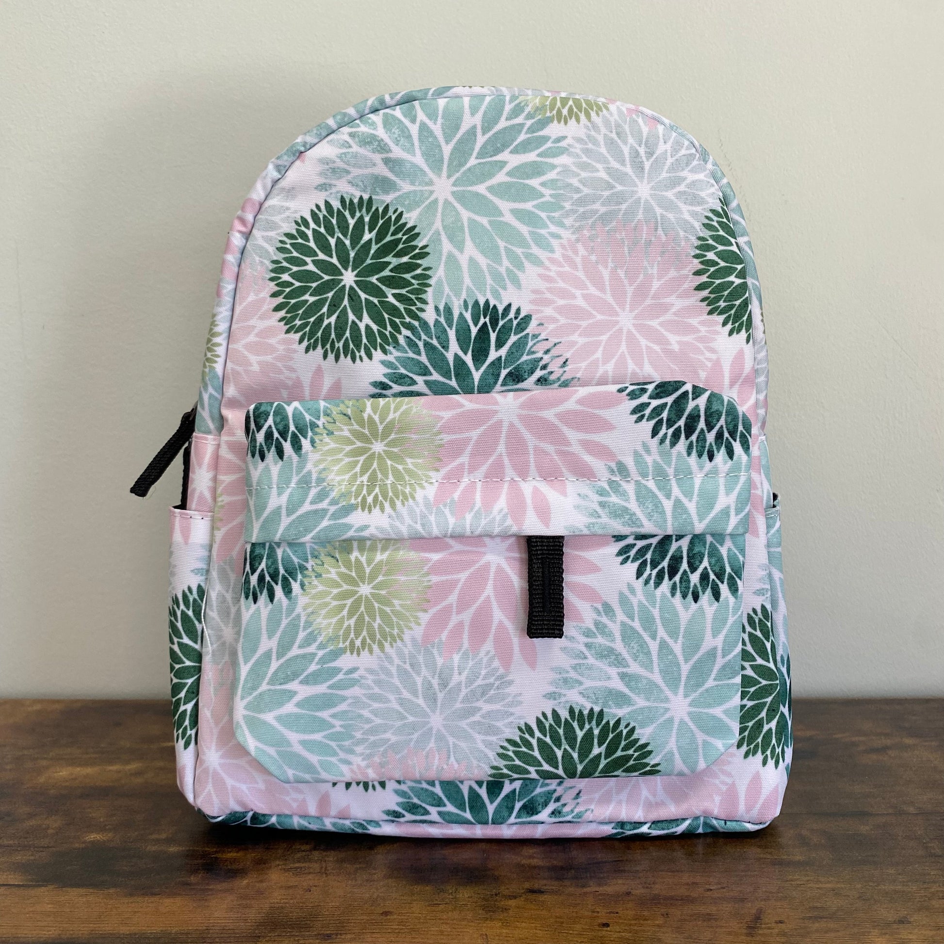 Mini Backpack - Floral Green Pink Dahlia - Three Bears Boutique