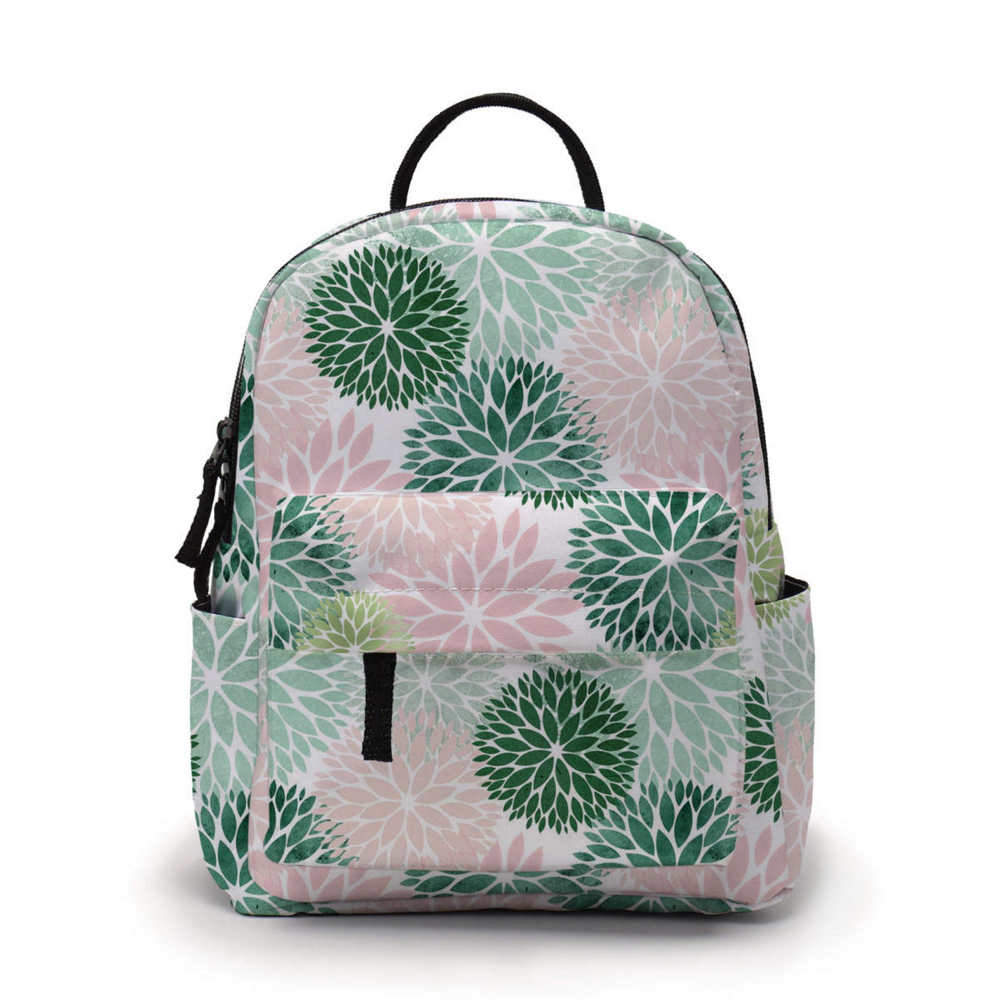Mini Backpack - Floral Green Pink Dahlia - Three Bears Boutique