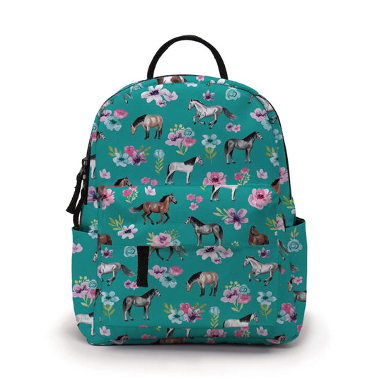 Mini Backpack - Horse Floral Teal - Three Bears Boutique