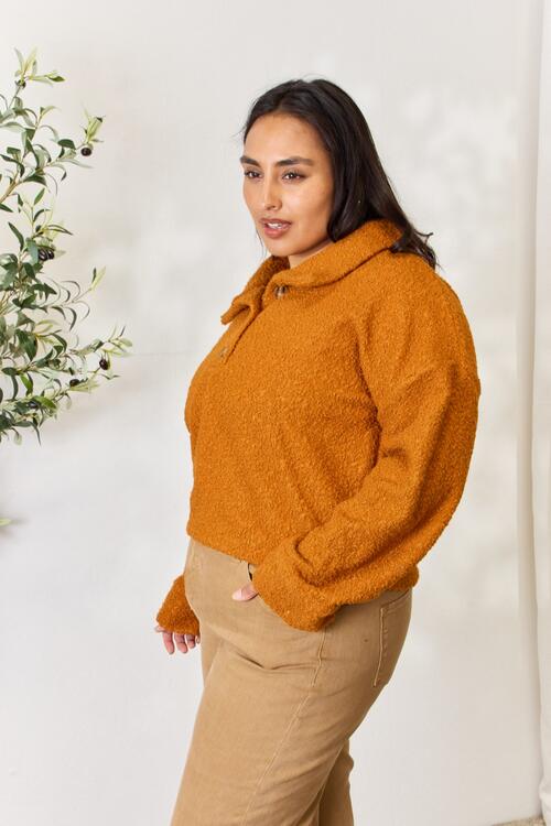 Culture Code Full Size Half Button Turtleneck Sweatshirt - Three Bears Boutique