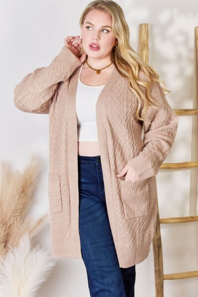 Hailey & Co Full Size Cable-Knit Pocketed Cardigan - Three Bears Boutique