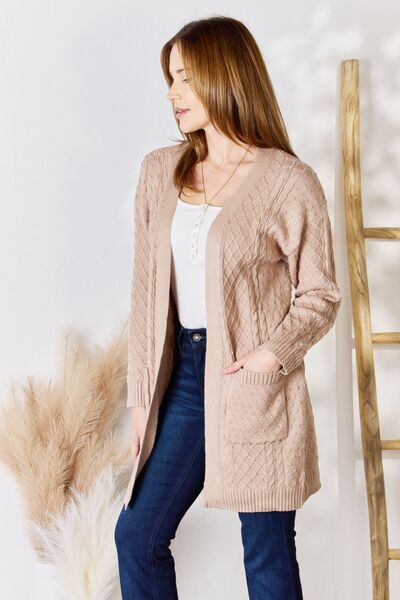 Hailey & Co Full Size Cable-Knit Pocketed Cardigan - Three Bears Boutique