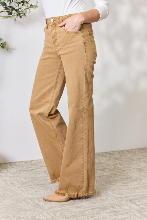 RISEN Full Size Fringe Hem Wide Leg Jeans - Three Bears Boutique