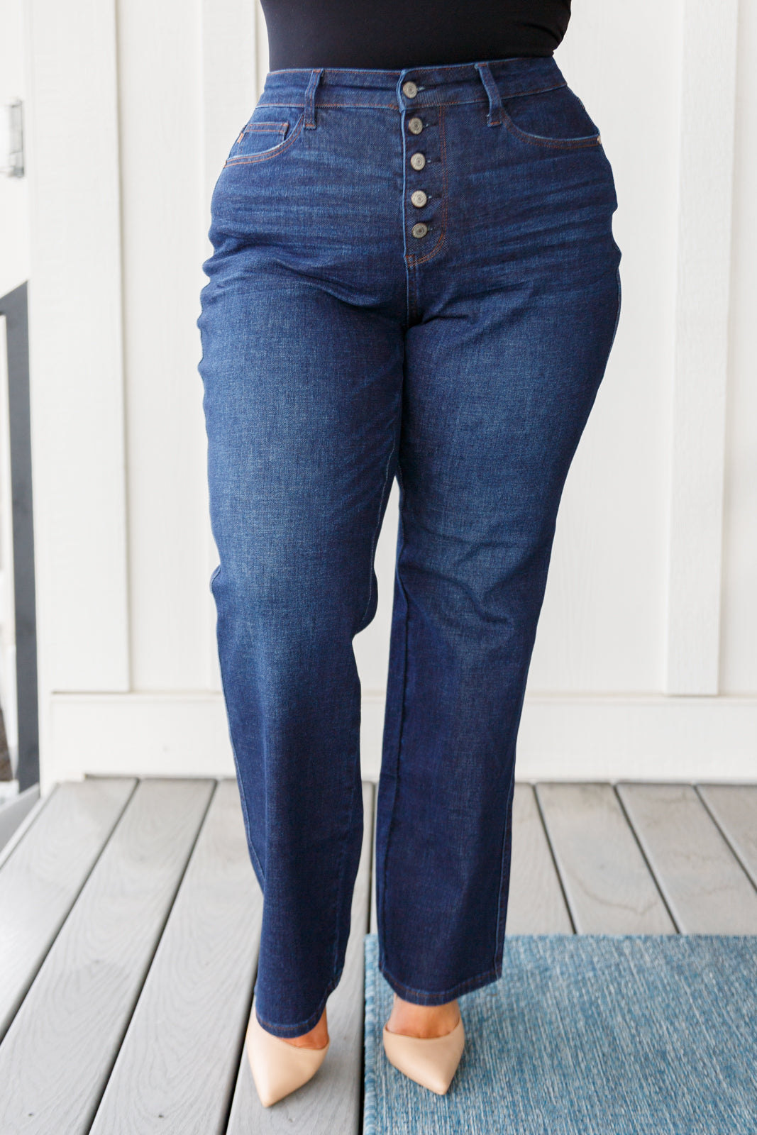 Arlo High Rise Button-Fly Straight Jeans - Three Bears Boutique
