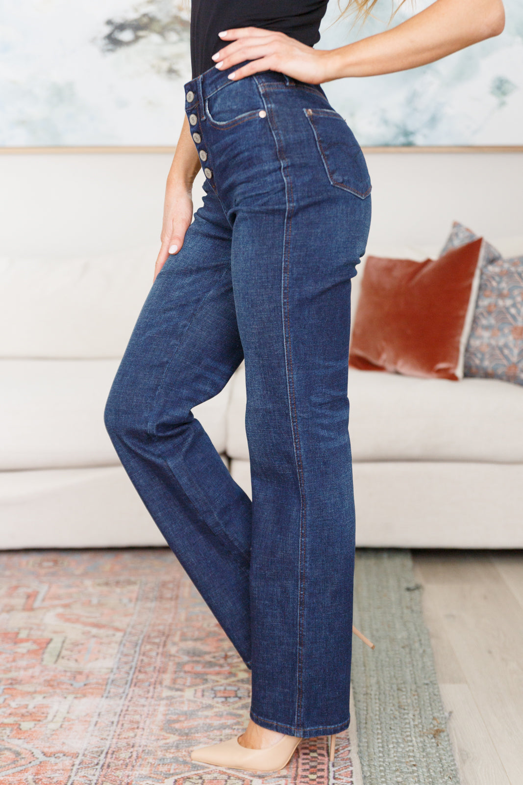Arlo High Rise Button-Fly Straight Jeans - Three Bears Boutique
