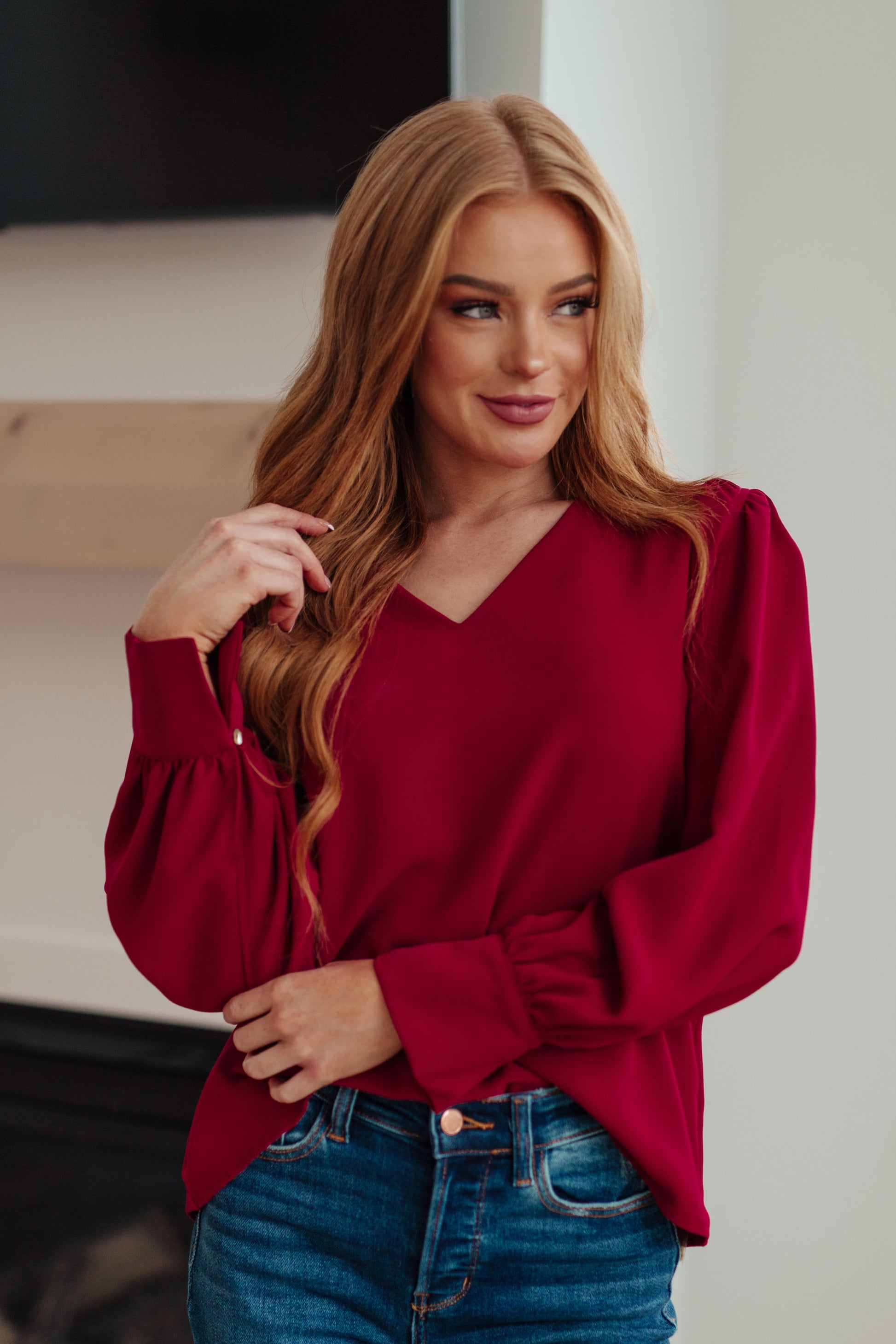 Back in Business V-Neck Blouse - Three Bears Boutique