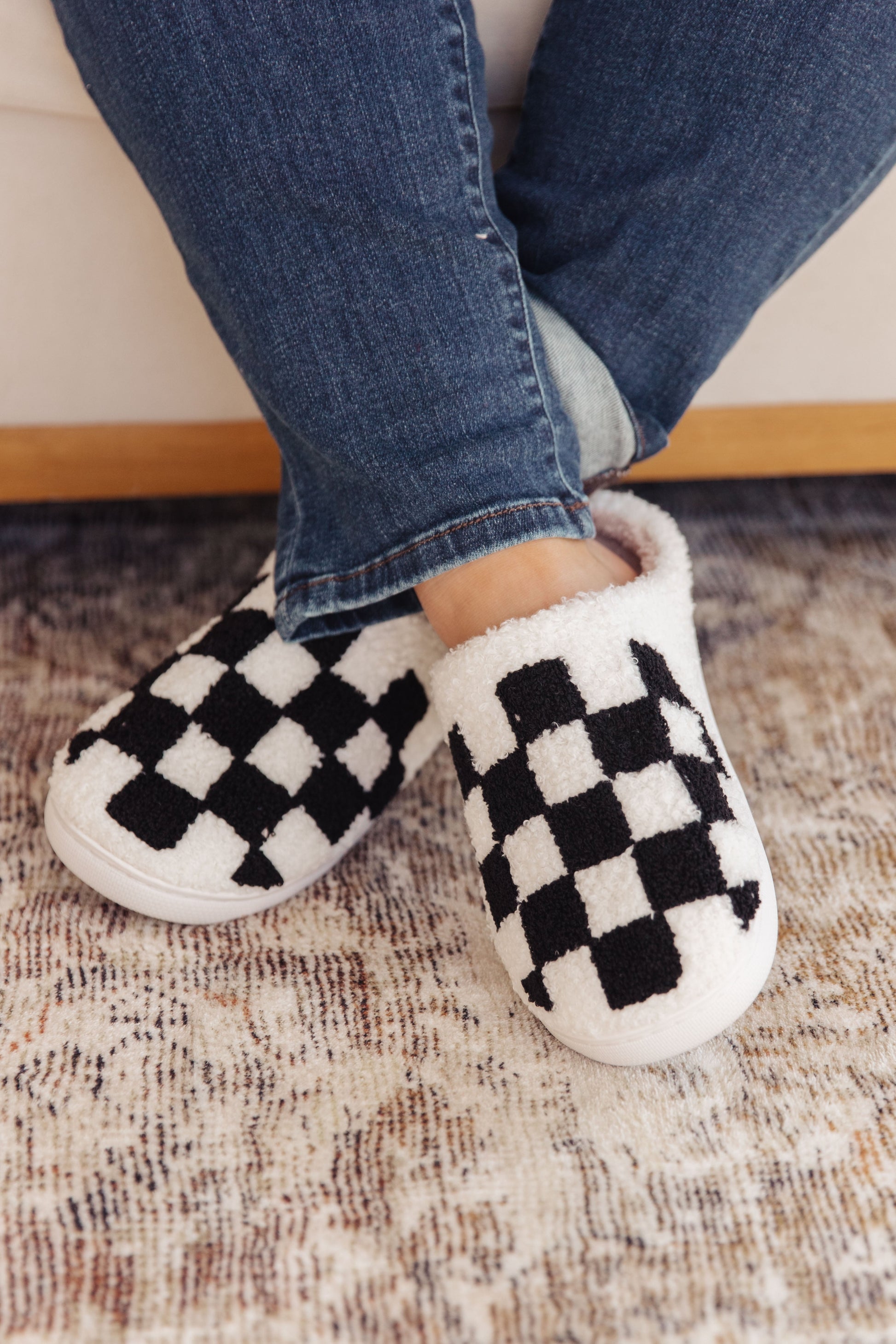 Checked Out Slippers in Black - Three Bears Boutique