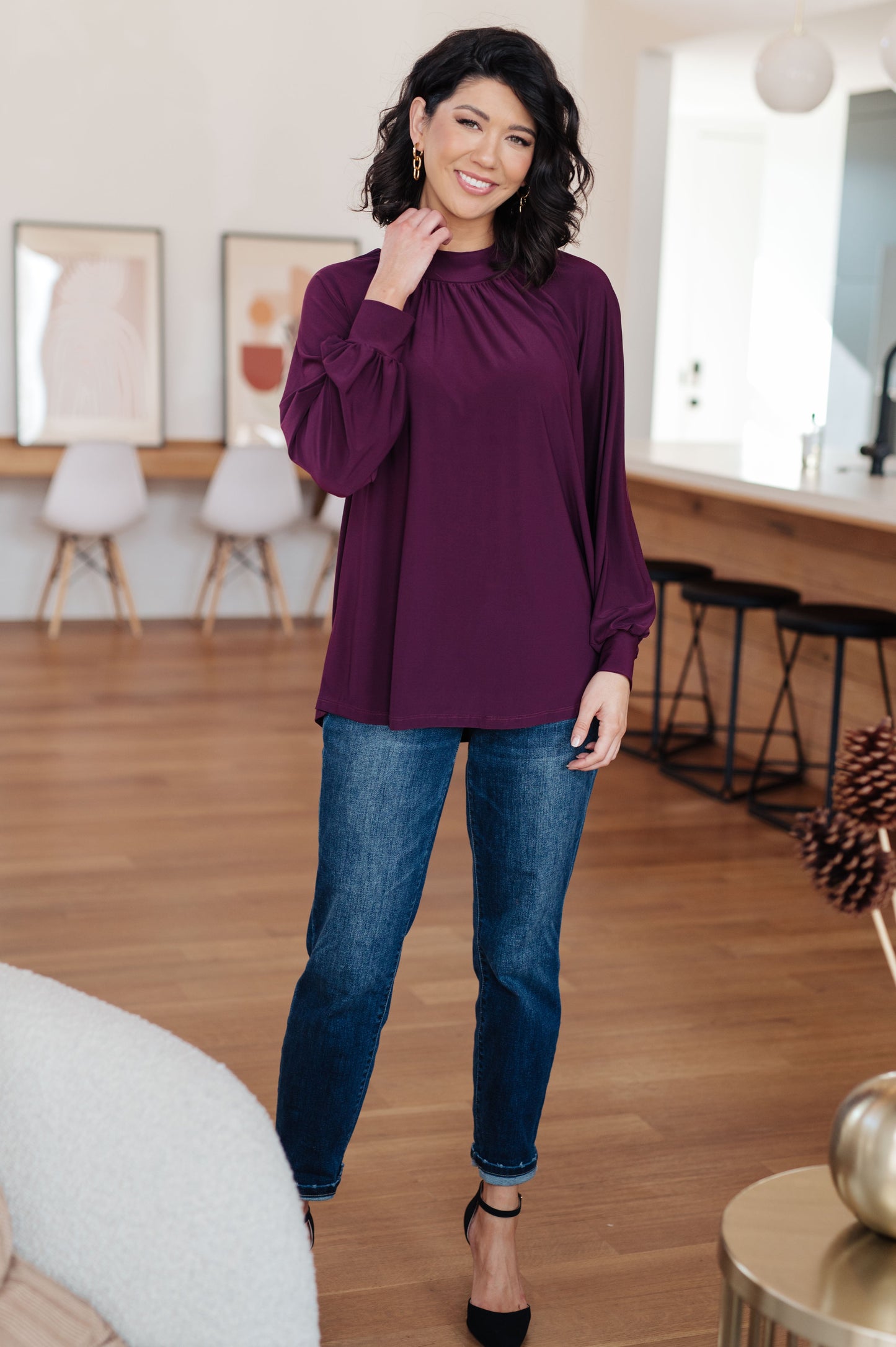 Closing Time Mock Neck Blouse - Three Bears Boutique