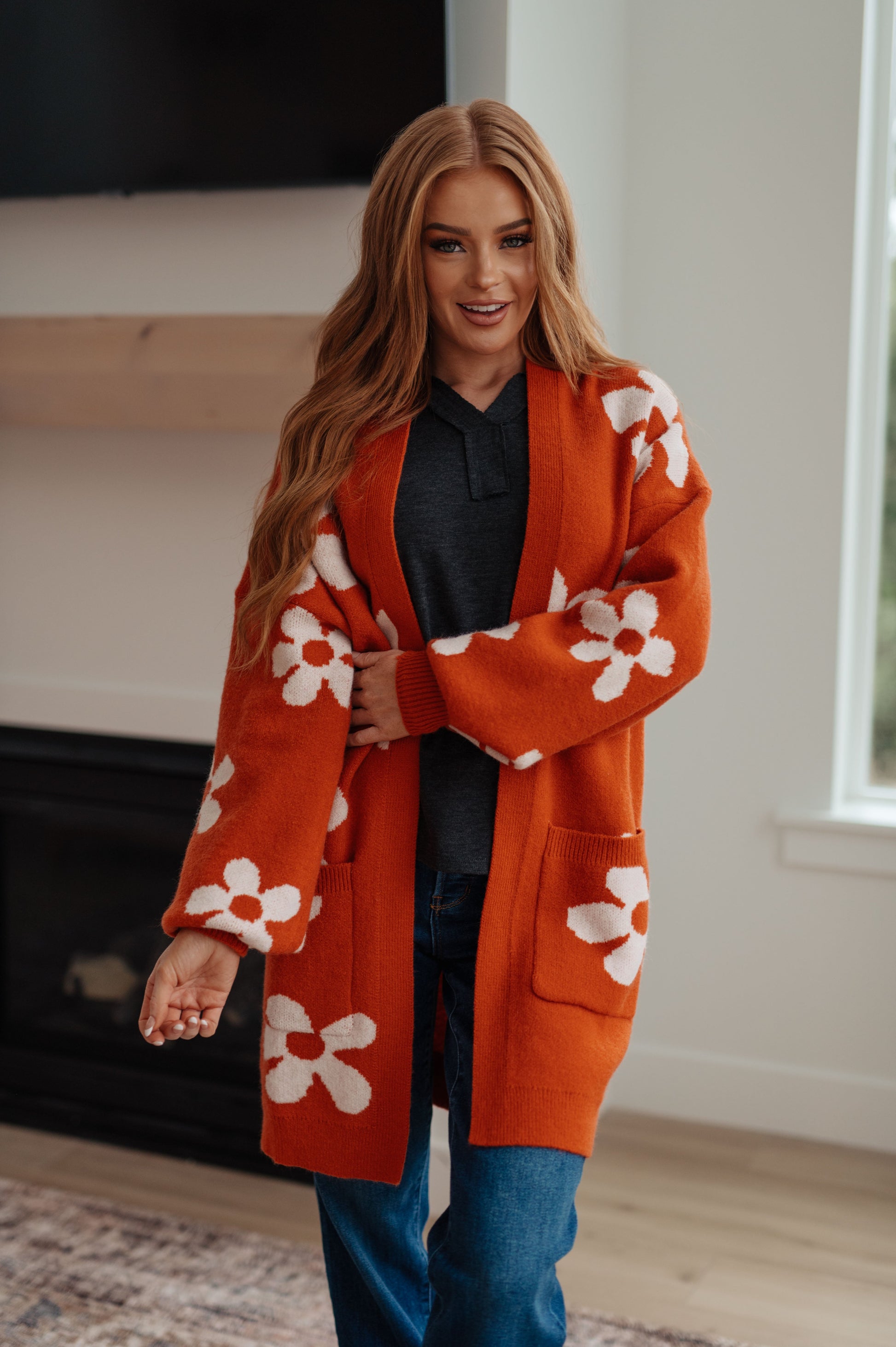 Enough Anyways Floral Cardigan in Burnt Orange - Three Bears Boutique