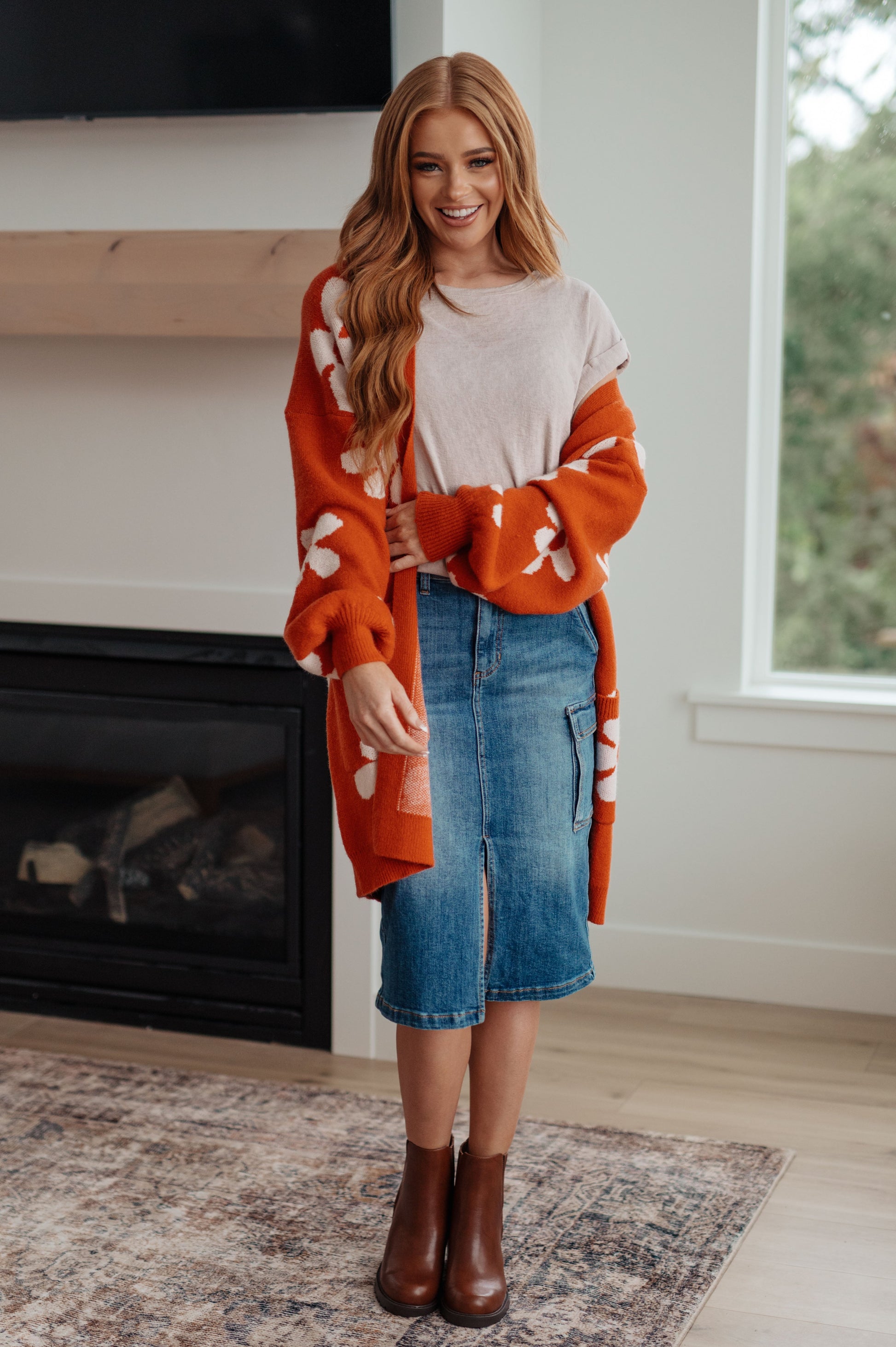 Enough Anyways Floral Cardigan in Burnt Orange - Three Bears Boutique
