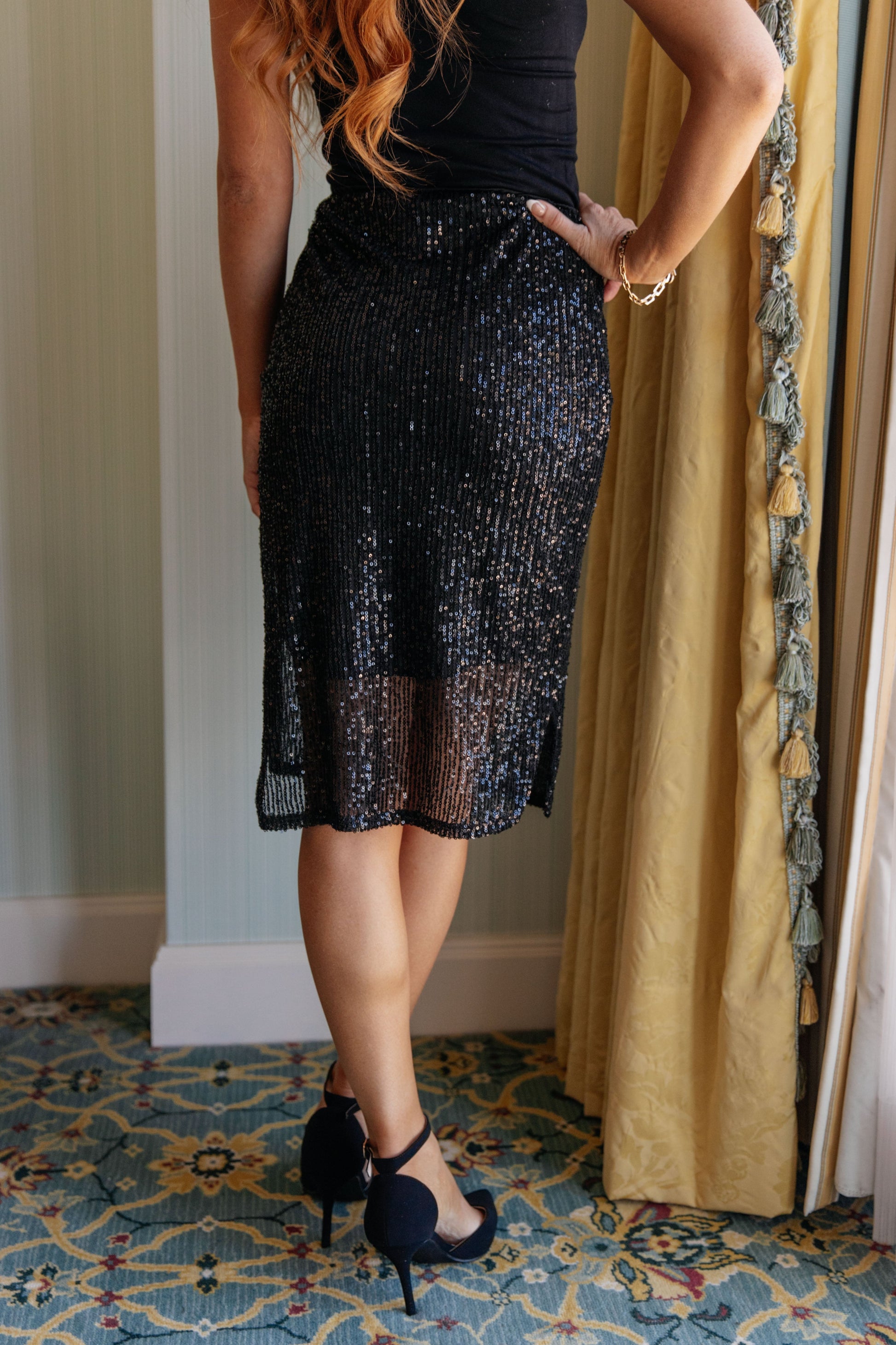 Gilded Age Sequin Skirt in Black - Three Bears Boutique