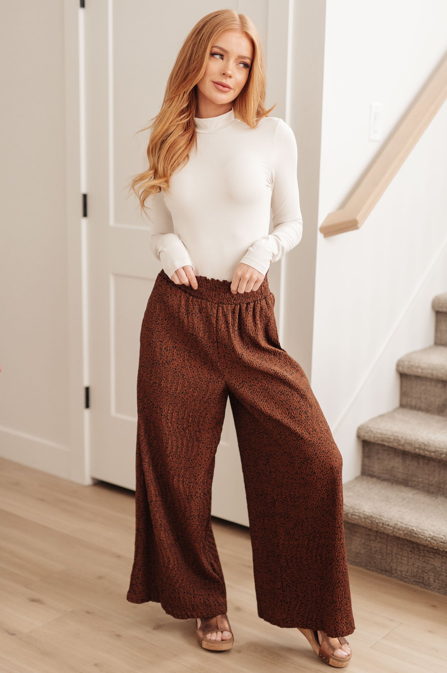 Harmony High Rise Wide Leg Pants in Brown - Three Bears Boutique