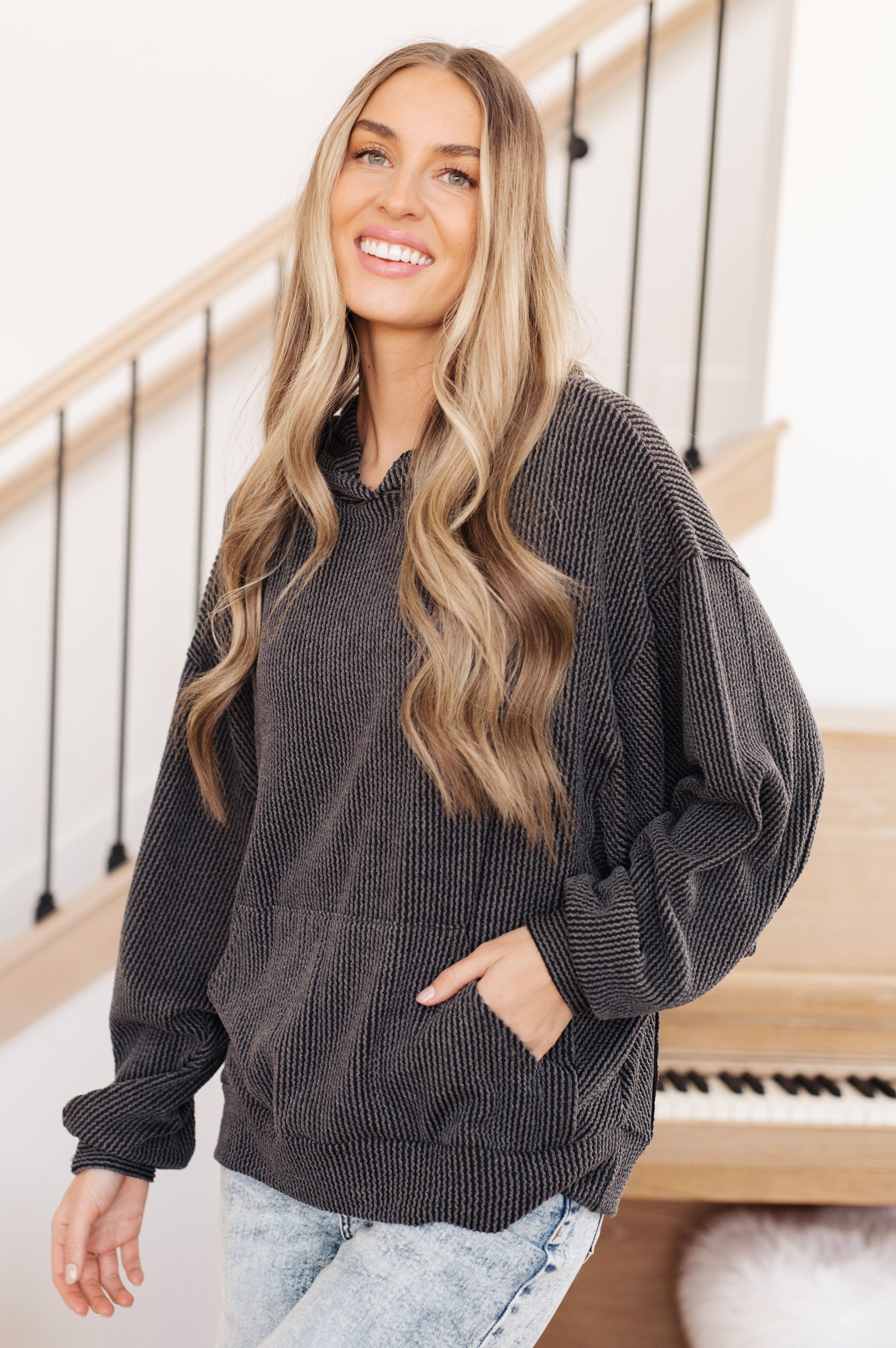 Hold That Thought Rib Knit Hoodie - Three Bears Boutique