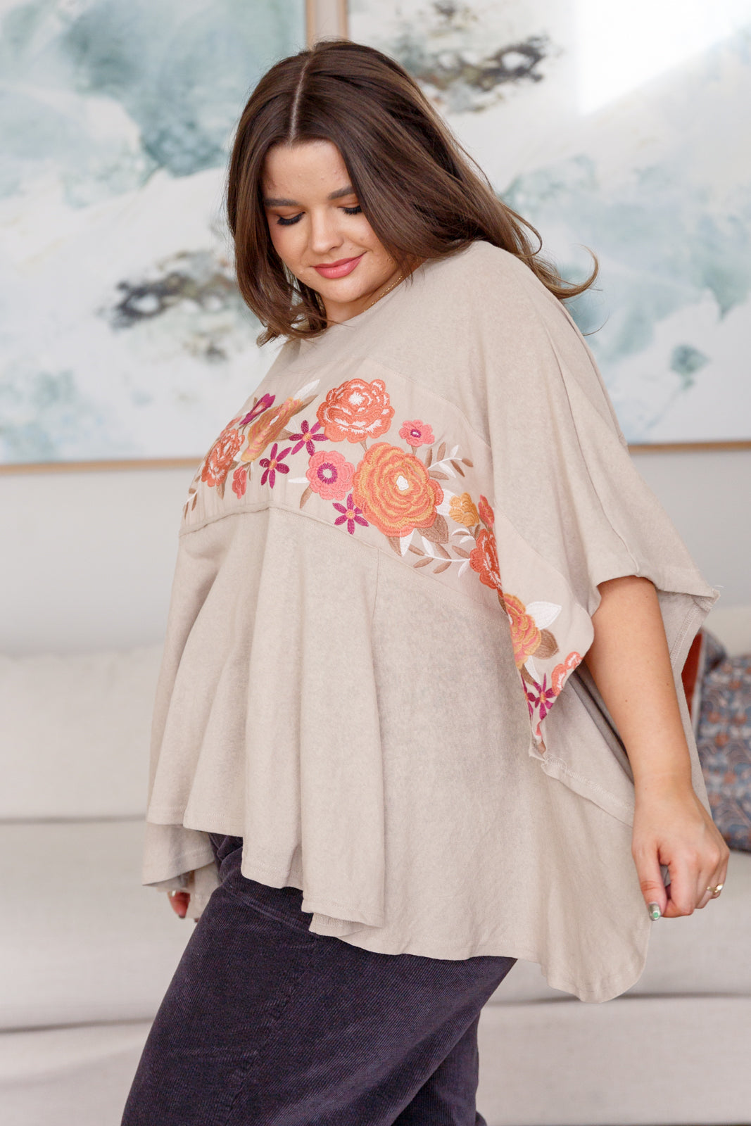 Isabel Embroidered Tunic in Mocha - Three Bears Boutique