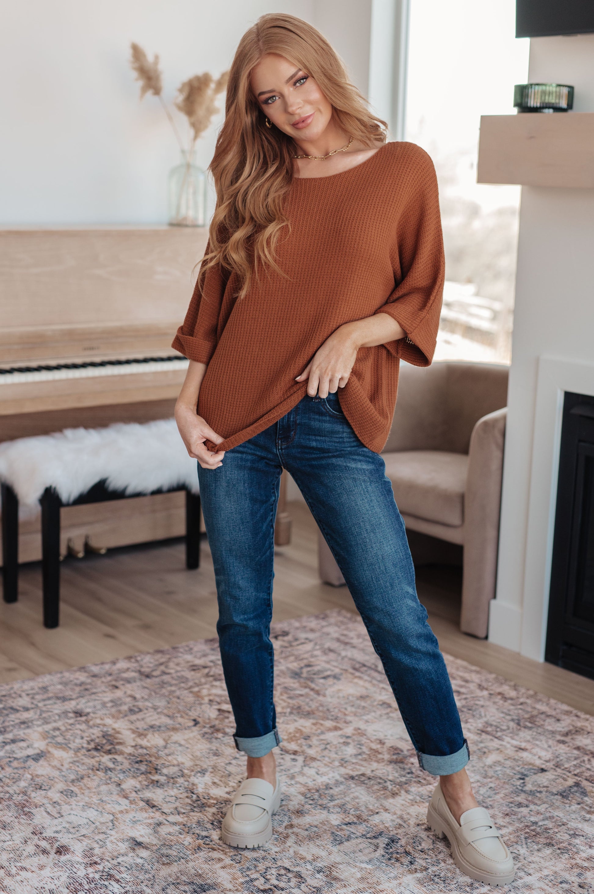 Lotta Love Knitted Sweater Top in Rust - Three Bears Boutique