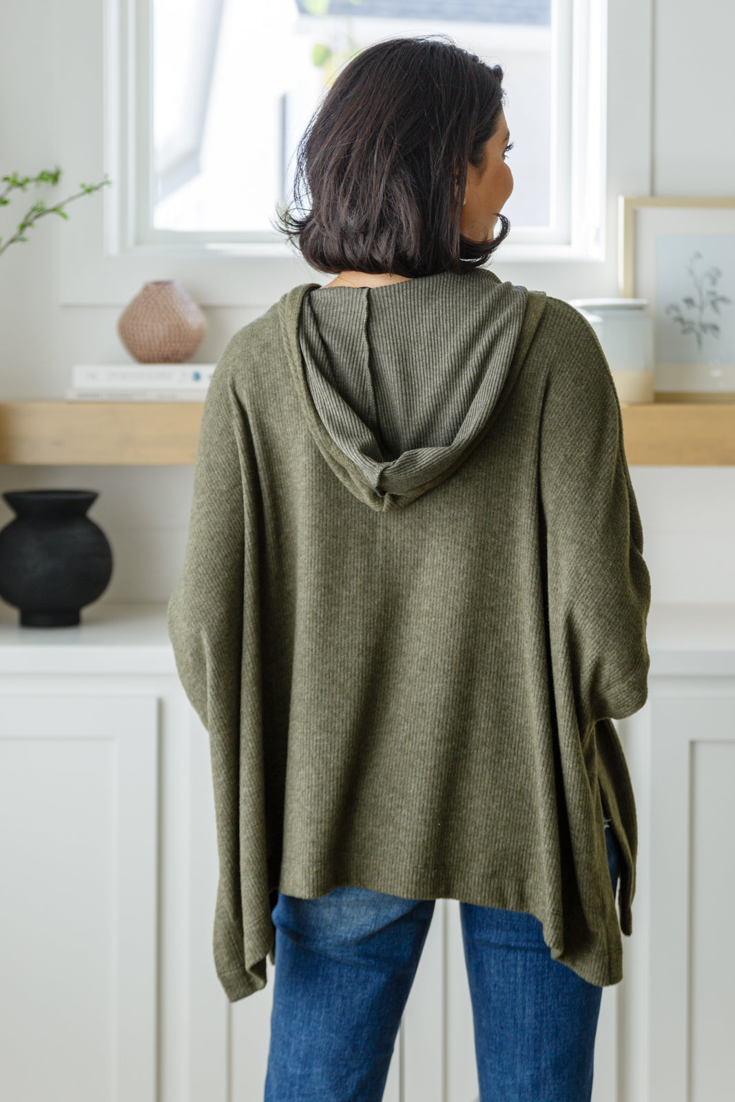 Perfectly Poised Hooded Poncho in Olive - Three Bears Boutique