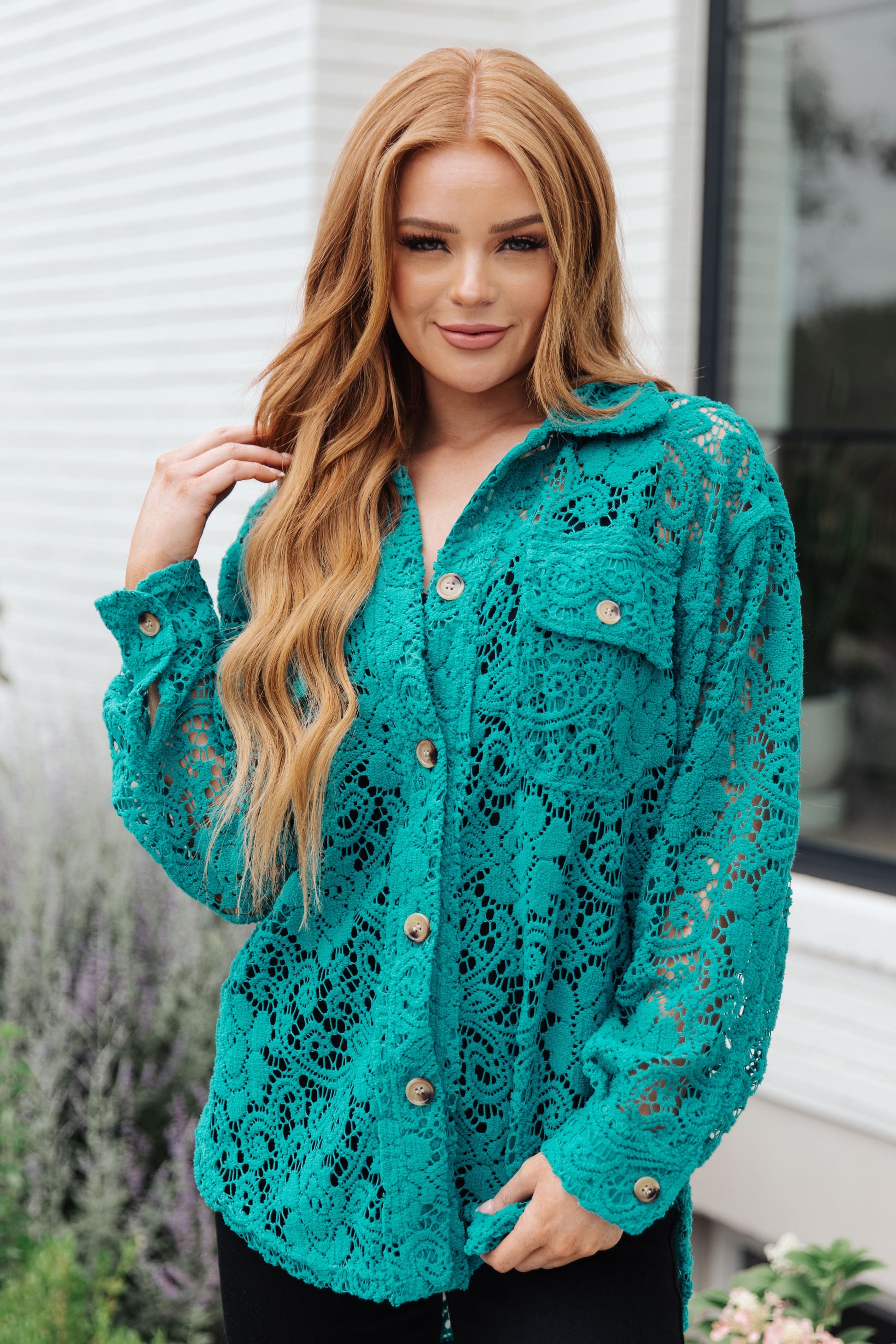 Topped with Lace Button Down - Three Bears Boutique