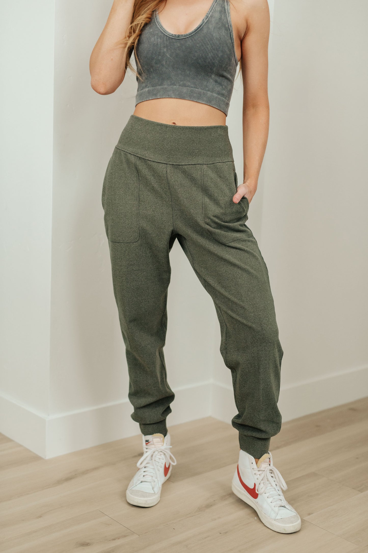 Where Are You High Rise Joggers in Olive - Three Bears Boutique