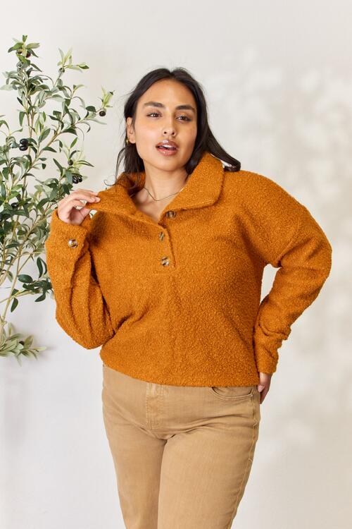 Culture Code Full Size Half Button Turtleneck Sweatshirt - Three Bears Boutique