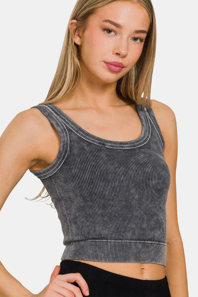 Zenana Washed Scoop Neck Wide Strap Tank - Three Bears Boutique