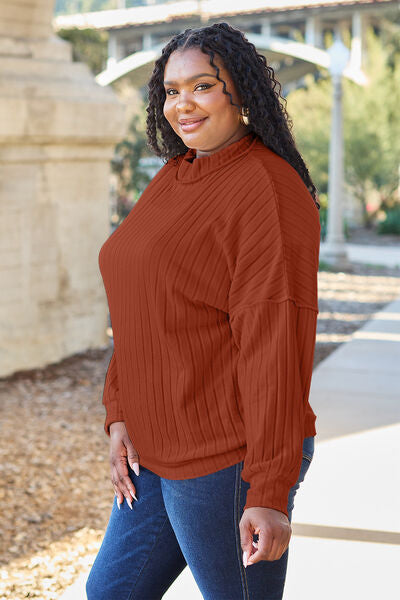 Basic Bae Full Size Ribbed Exposed Seam Mock Neck Knit Top - Three Bears Boutique